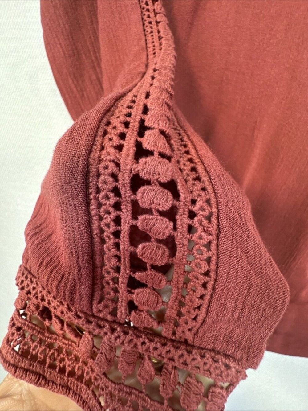 Knox Rose Womens Flowy Boho Peasant Blouse Size Medium Burnt Orange Crochet - Picture 13 of 13